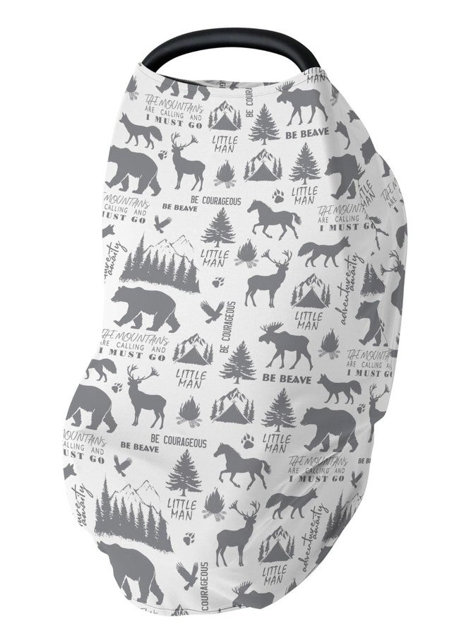 ZoUbqchY Gray Forest Animals Baby Car Seat Covers Deer Bear Horse Fox Trees Mountain Stretchy 5-in-1 Cover Adjustable Car Canopy Cover Camping Adventure Breathable Nursing Cover-Up - Image 1